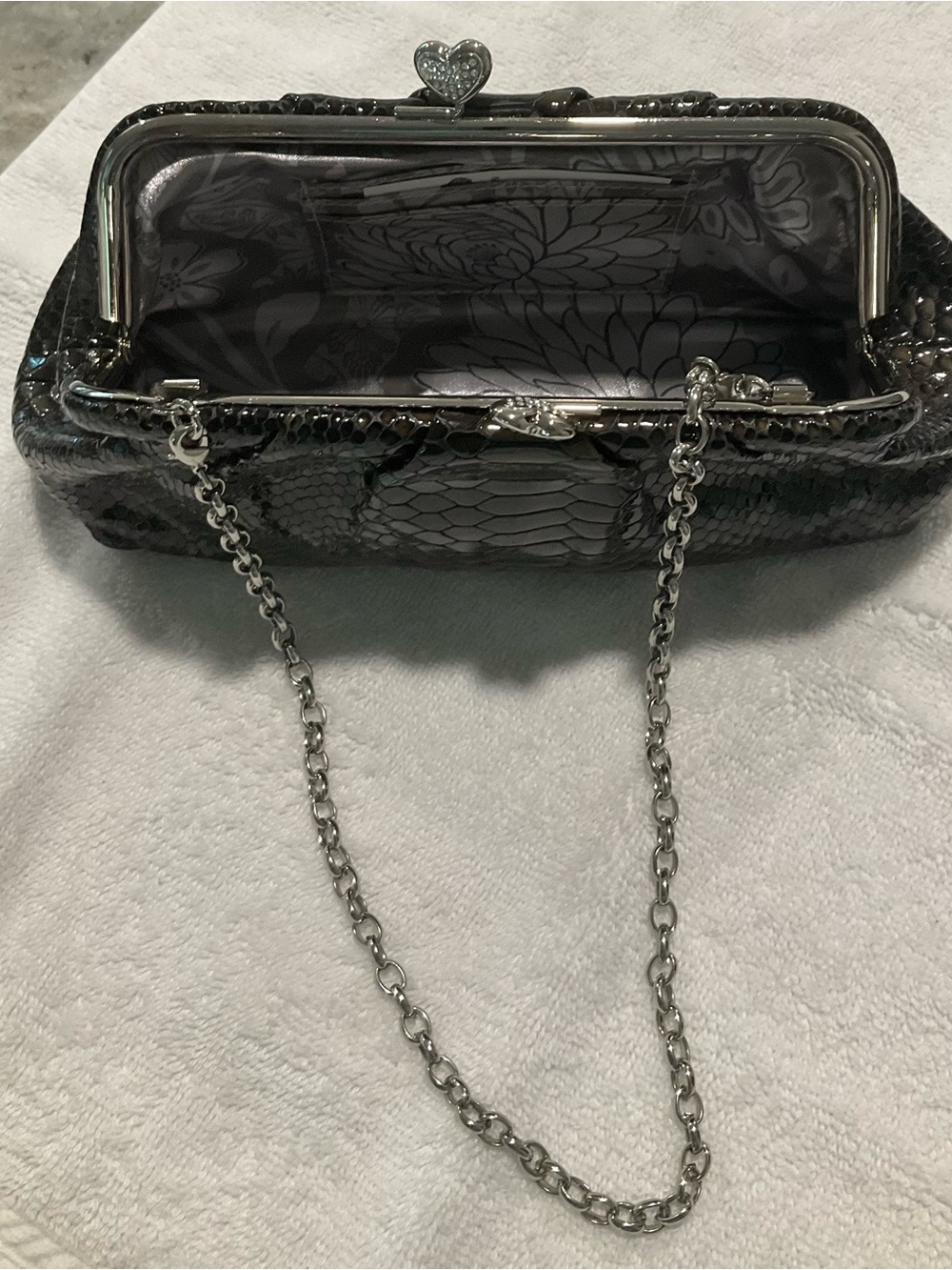 Black Patent Snake-Embossed Women's Clutch - Picture 3 of 3